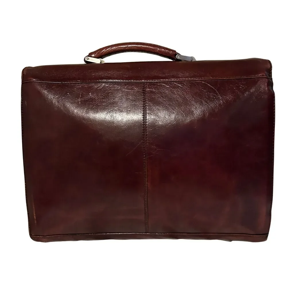 Kenneth Cole New York Leather Briefcase Messenger Bag Burgundy Laptop AS-IS